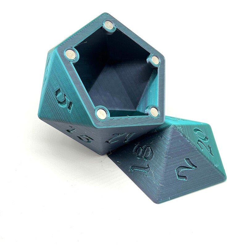 D20 Dice Box - Bi-color Teal and Black