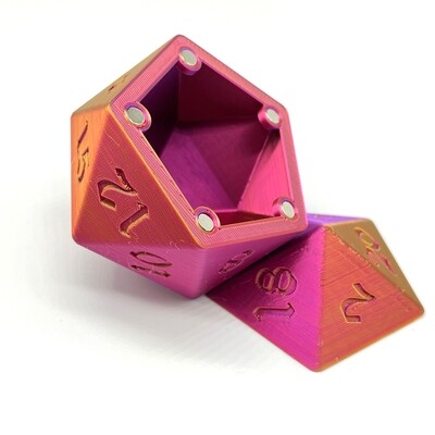 D20 Dice Box - Tri-color Purple, Pink, and Gold