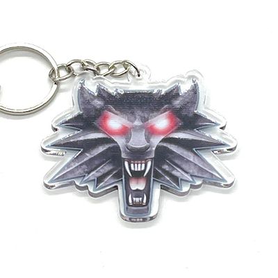 Wolf Head acrylic charm keychain, zipper clip