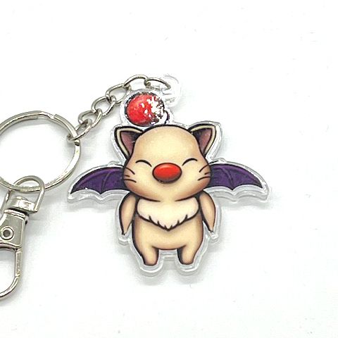 Moogle acrylic charm keychain, zipper clip