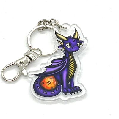 Jemma the Amethyst Dragon acrylic charm keychain, zipper clip