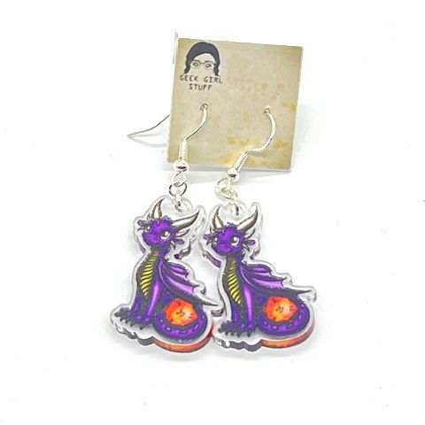 Jemma the Amethyst Dragon acrylic charm earrings
