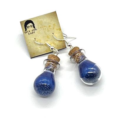 Potion Earrings - Indigo, droplet bottle
