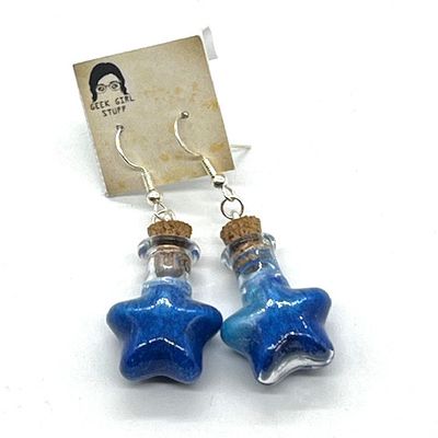 Potion Earrings - Dual-tone Blue, star bottle