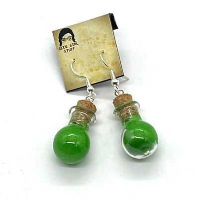 Potion Earrings - Green, droplet bottle