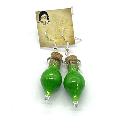 Potion Earrings - Green, drop bottle