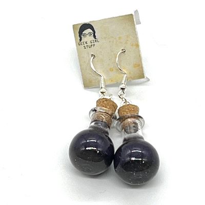 Potion Earrings - Black, round sphere bottle