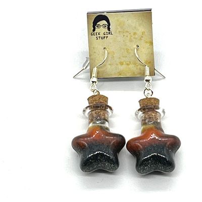 Potion Earrings - Black and Orange, star bottle