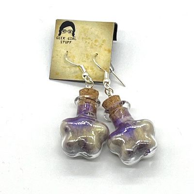 Potion Earrings - Purple and White, flower bottle