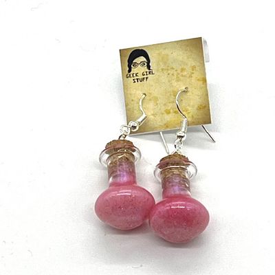 Potion Earrings - Pink, long necked bottle