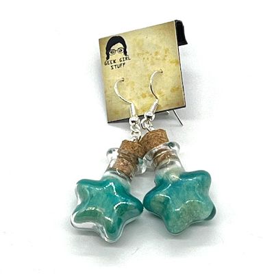 Potion Earrings - Teal and White, star bottle