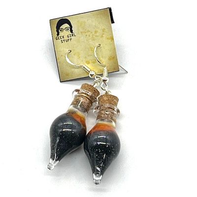 Potion Earrings - Black and Orange, drop bottle