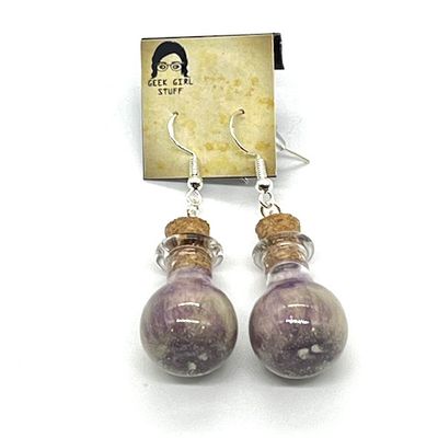 Potion Earrings - Purple and White, round sphere bottle