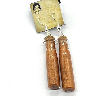 Potion Earrings - Copper, long cylinder bottle