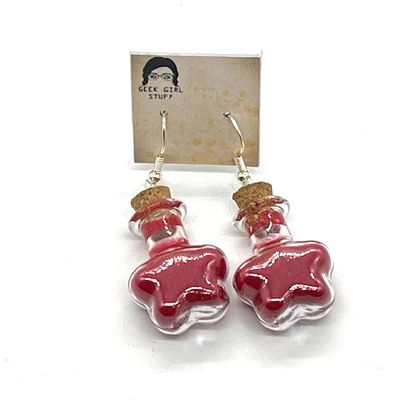 Potion Earrings - Red, flower bottle