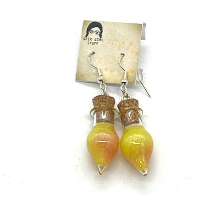 Potion Earrings - Yellow and Orange, drop bottle