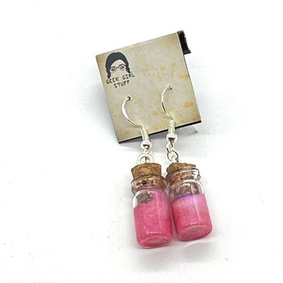 Potion Earrings - Pink, short cylinder bottle