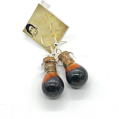 Potion Earrings - Black and Orange, droplet bottle