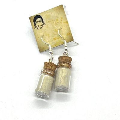 Potion Earrings - White, short cylinder bottle