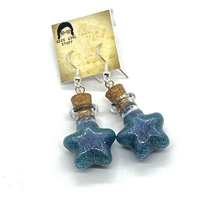 Potion Earrings - Teal sparkly, star bottle