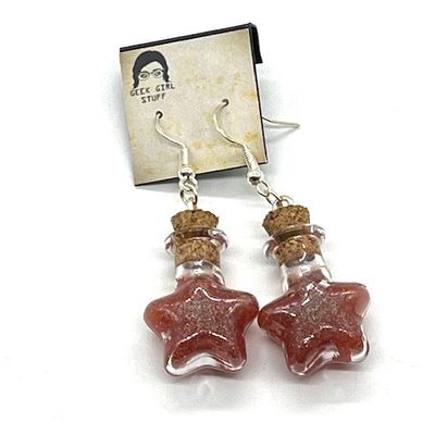 Potion Earrings - Sparkly Red, star bottle