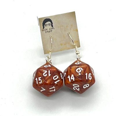 Dice Earrings - Brown marbled with white numbers
