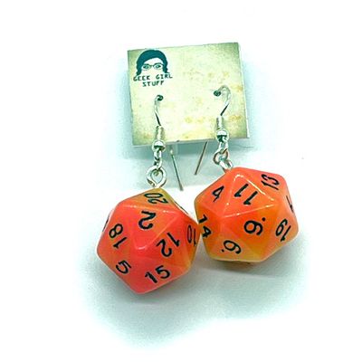 Dice Earrings - Orange and Yellow Glow in the Dark with black numbers