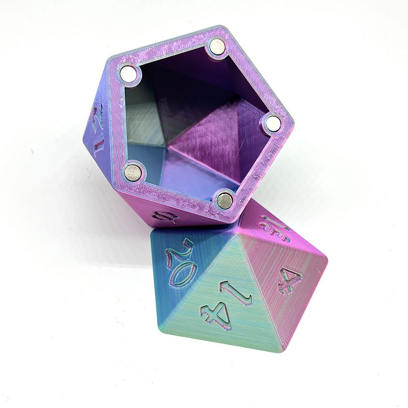 D20 Dice Box - Tri-color Green, Blue, and Pink