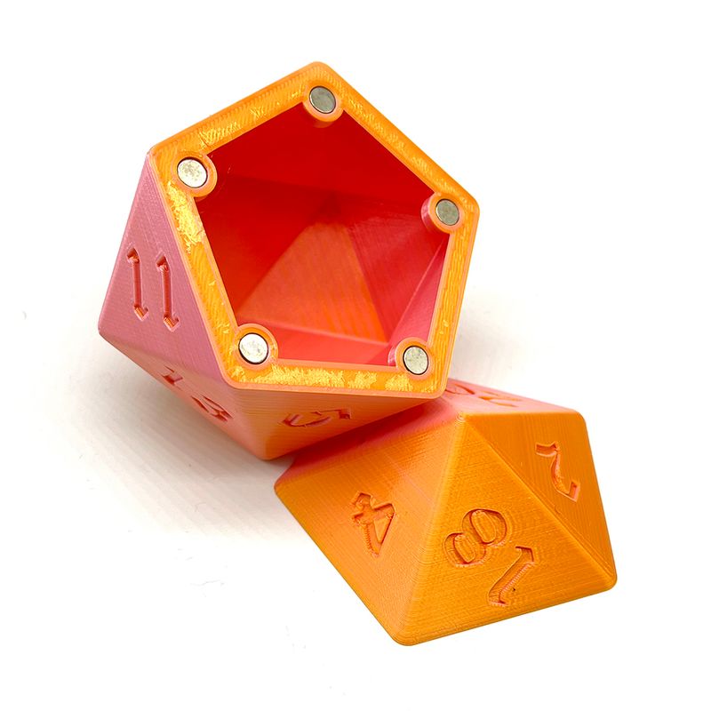 D20 Dice Box - Bi-color Orange and Pink