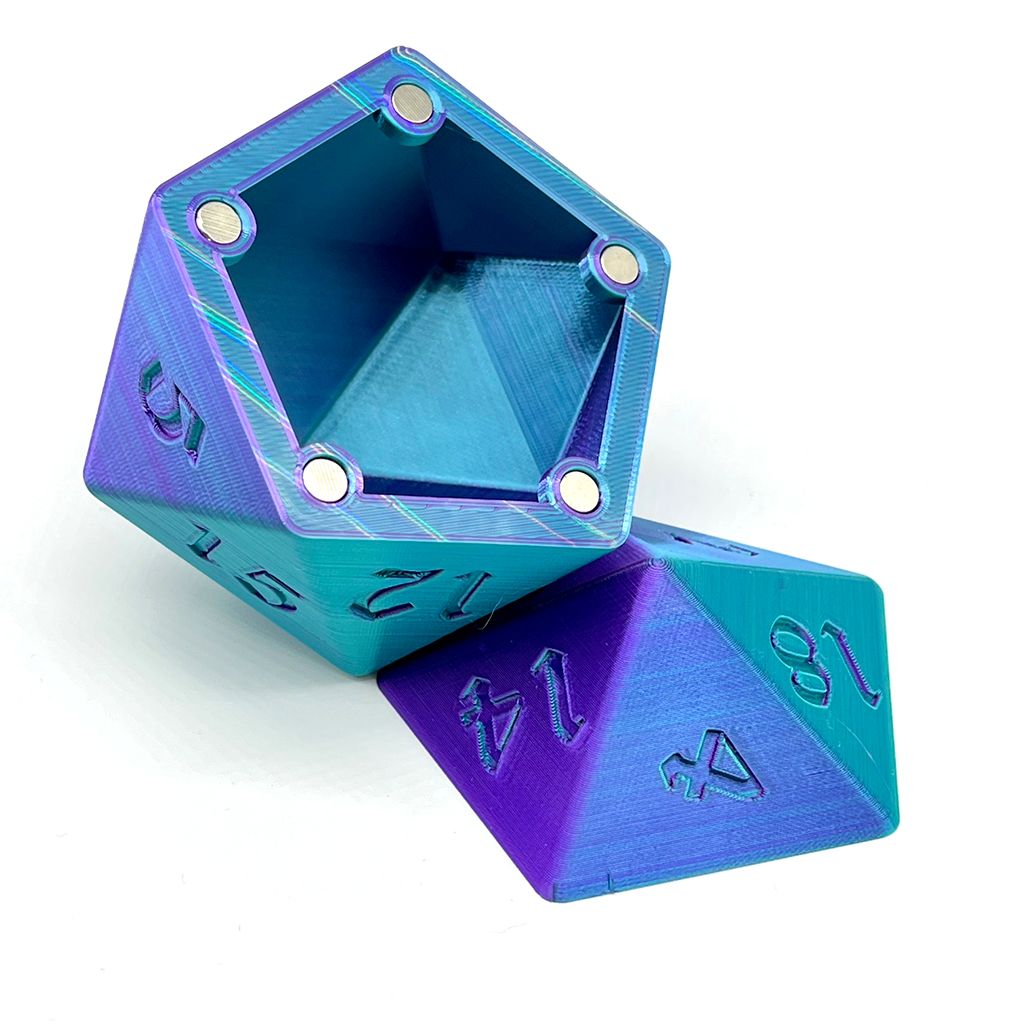 D20 Dice Box - Bi-color Purple and Teal