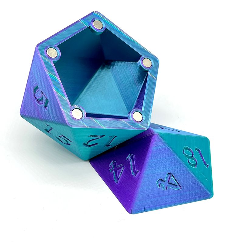 D20 Dice Box - Bi-color Purple and Teal