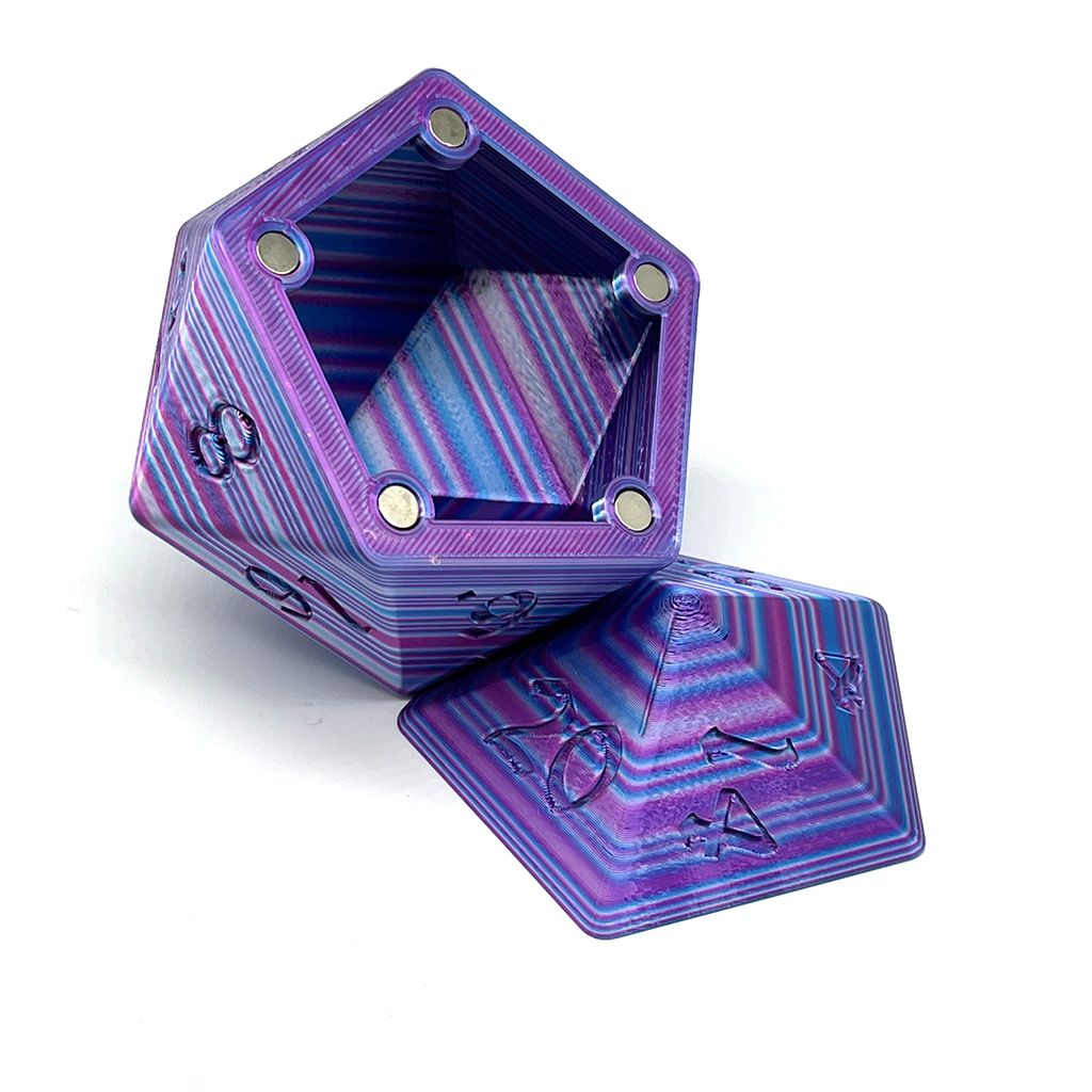 D20 Dice Box - Blue, Pink, Silver Stripes