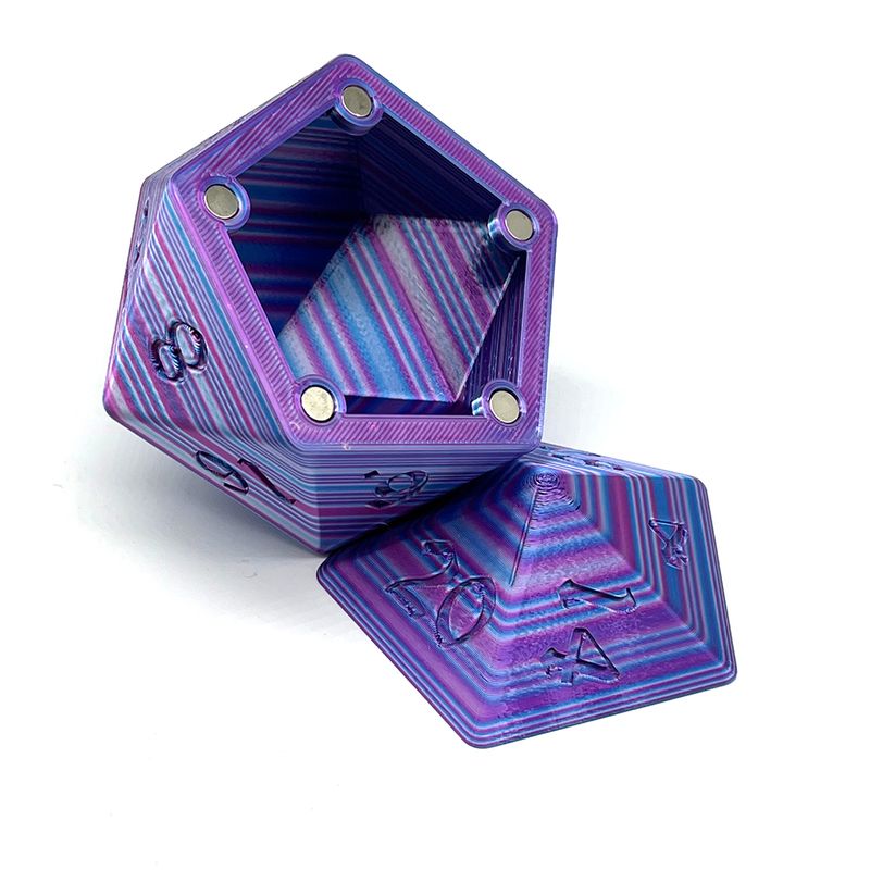 D20 Dice Box - Blue, Pink, Silver Stripes