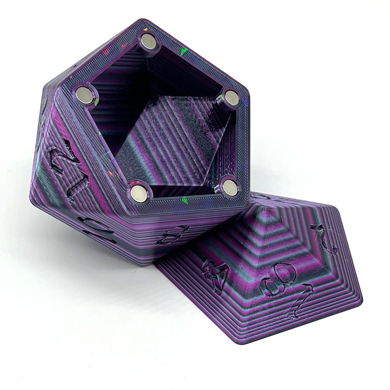 D20 Dice Box - Black, Pink, Blue Stripes