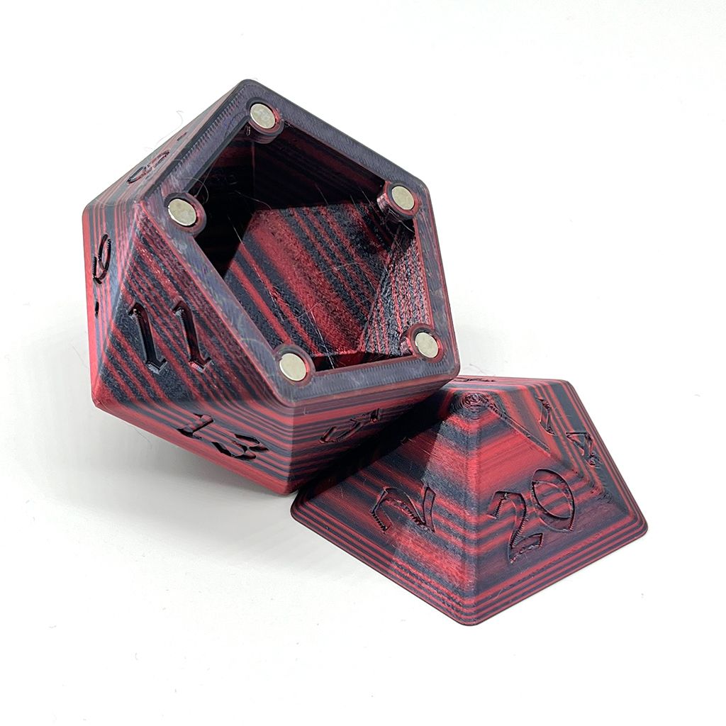 D20 Dice Box - Black and Red Stripes