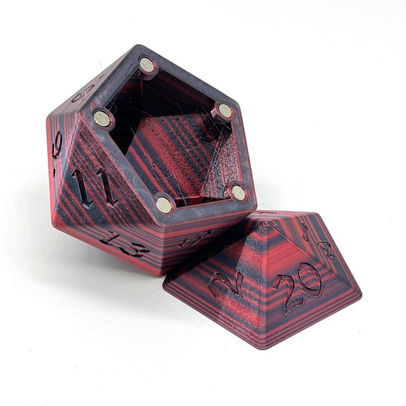 D20 Dice Box - Black and Red Stripes