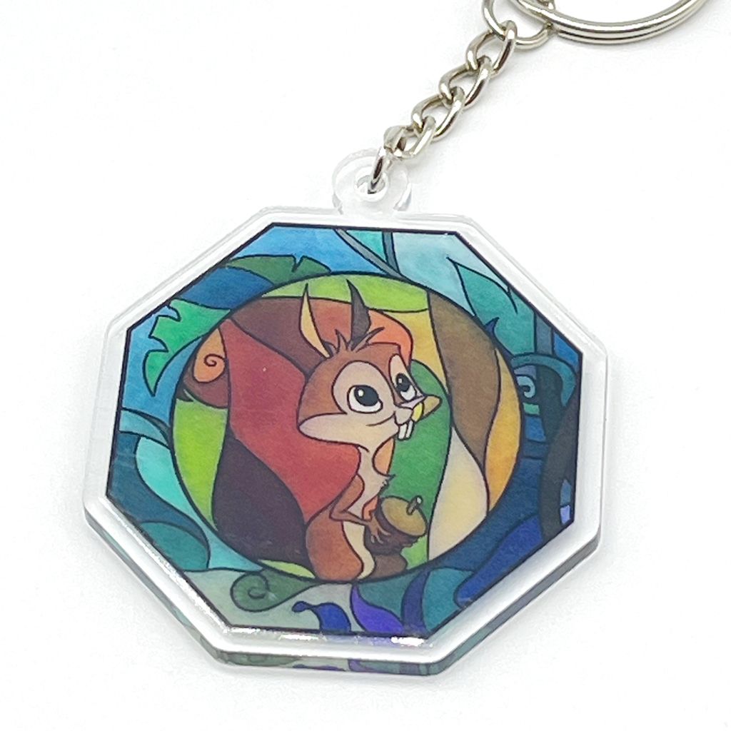 Stained Glass Squirrel acrylic charm keychain, zipper clip
