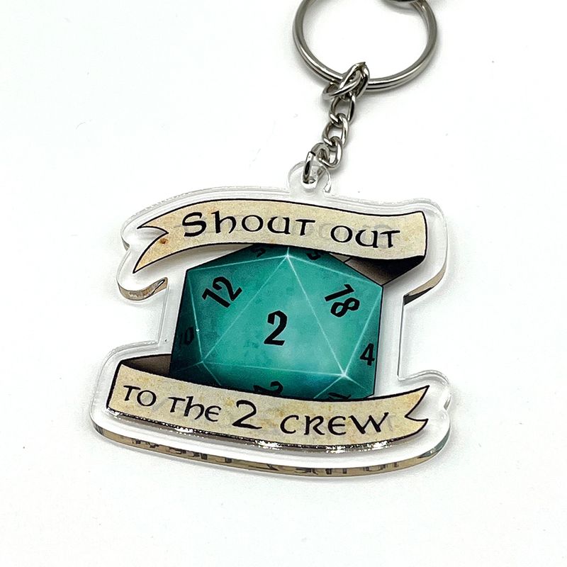 Shout Out to the 2 Crew acrylic charm keychain, zipper clip
