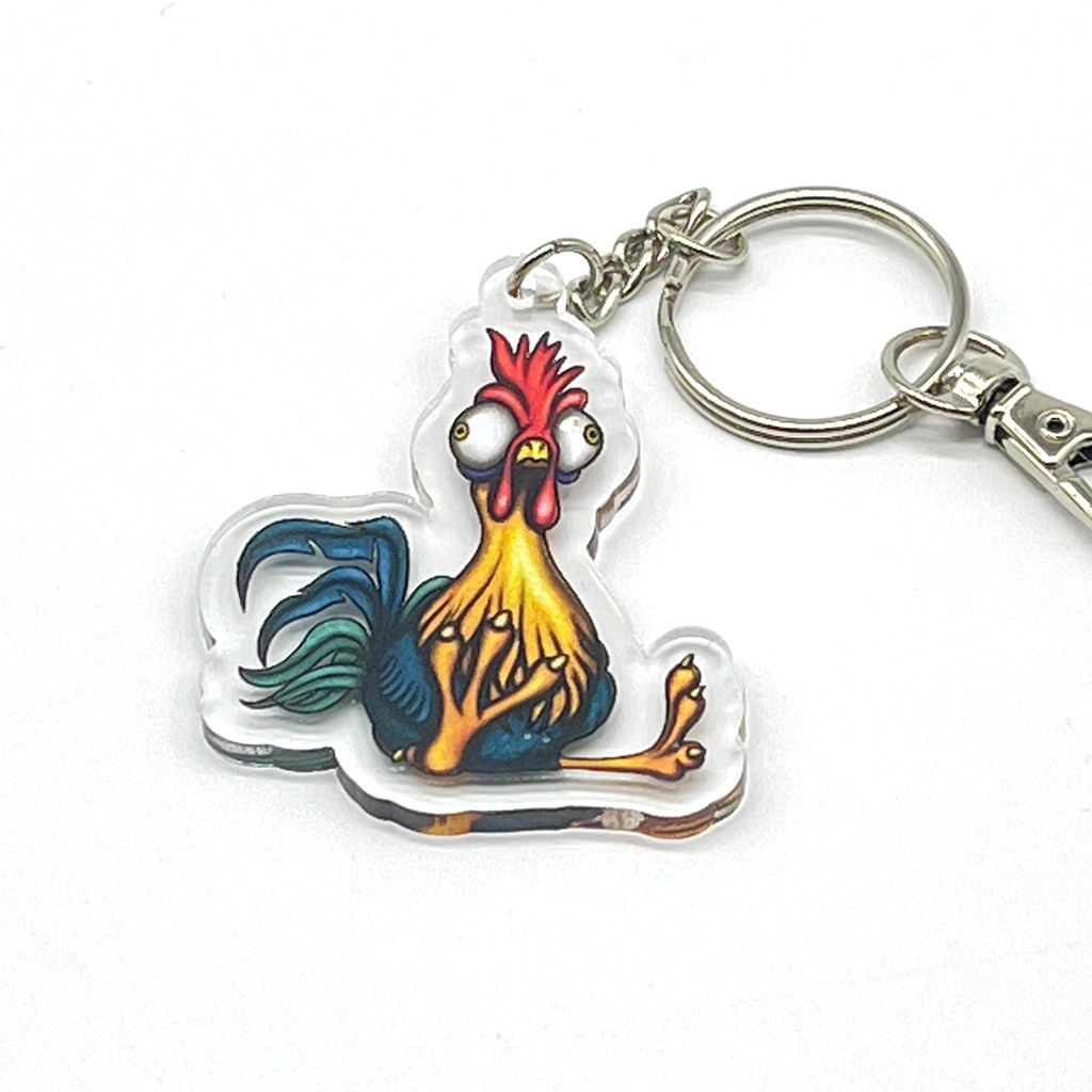 Derpy Chicken acrylic charm keychain, zipper clip