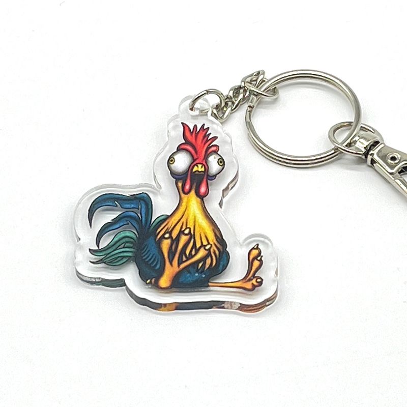 Derpy Chicken acrylic charm keychain, zipper clip