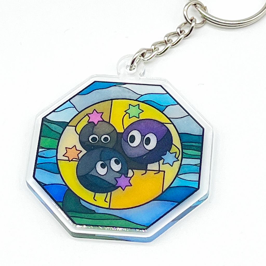 Stained Glass Soots acrylic charm keychain, zipper clip
