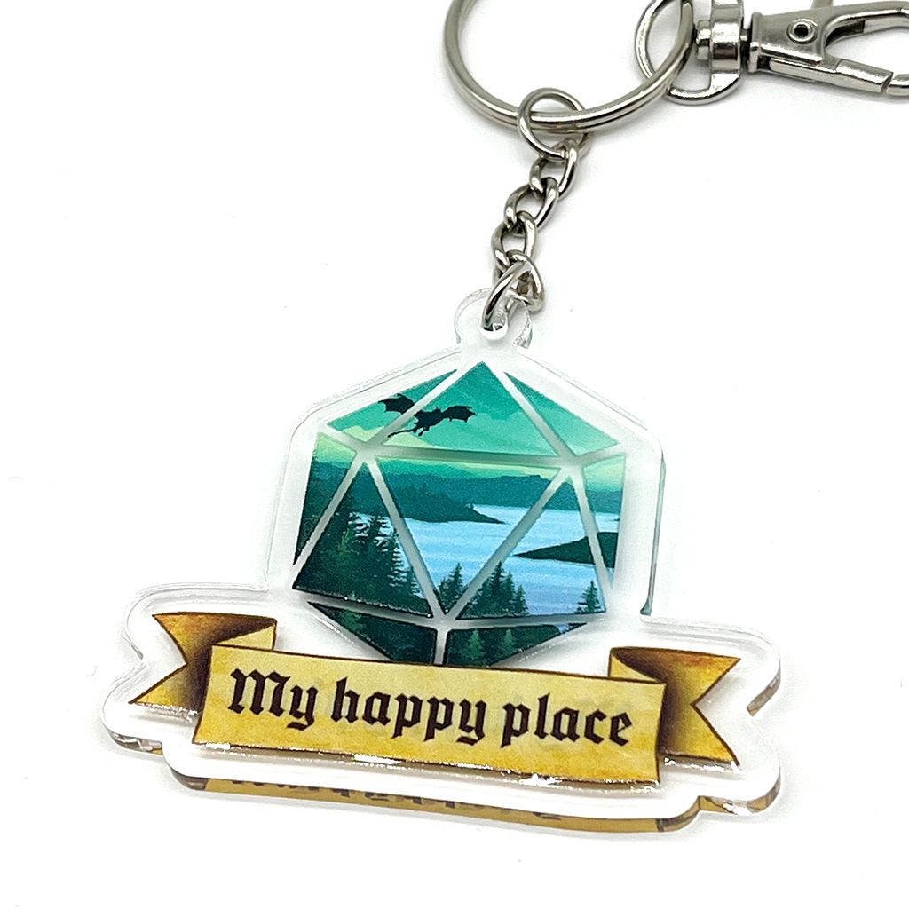My Happy Place acrylic charm keychain, zipper clip