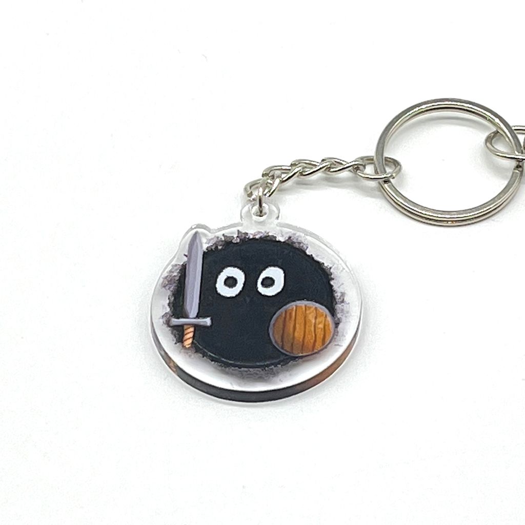 Warrior soot acrylic charm keychain, zipper clip