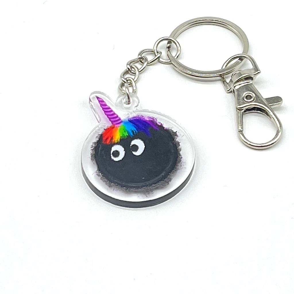 Unicorn soot acrylic charm keychain, zipper clip