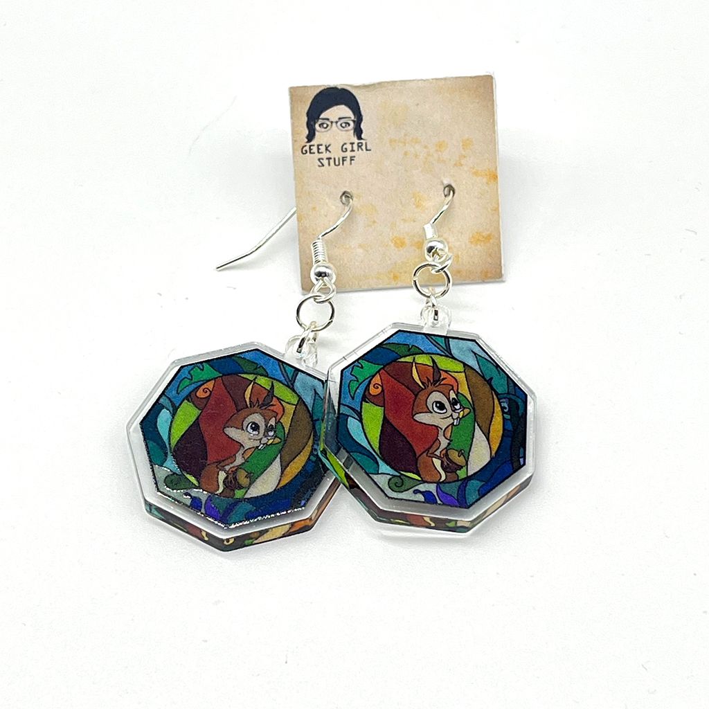 Stained Glass Squirrel acrylic charm earrings