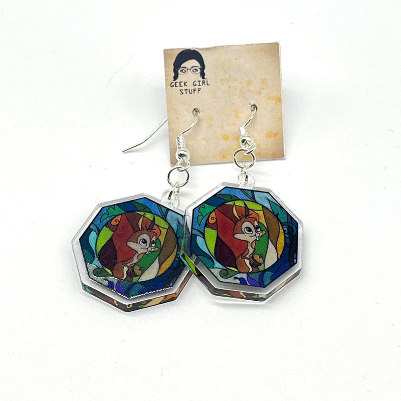 Stained Glass Squirrel acrylic charm earrings