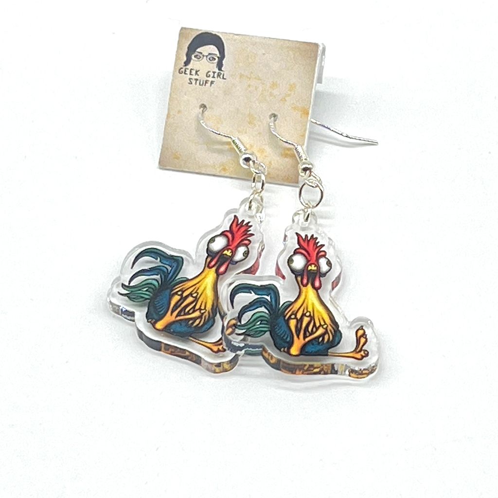 Derpy Chicken acrylic charm earrings