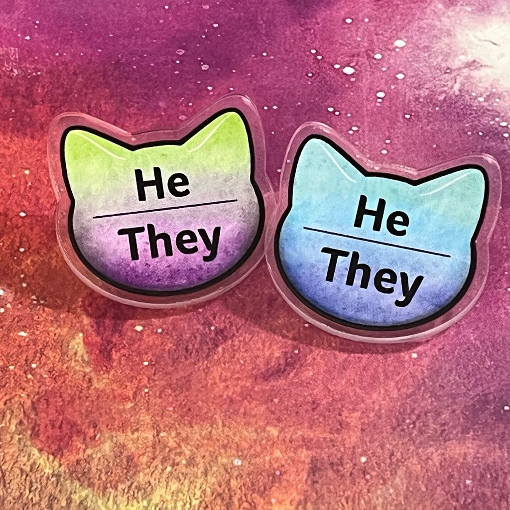 Acrylic pin - He-They pronouns