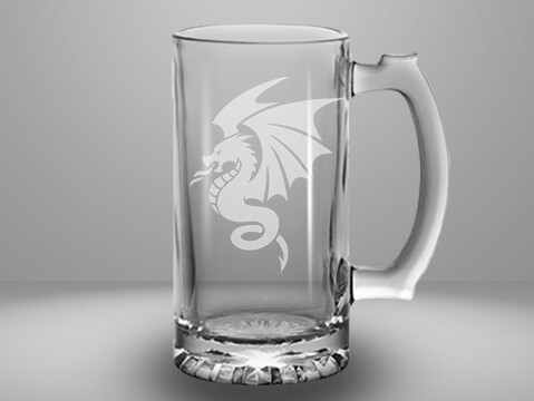 Etched 26oz glass stein - Dragon
