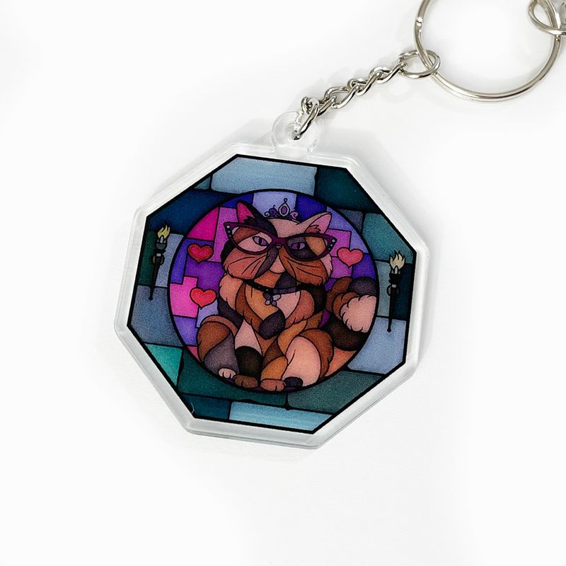 Stained Glass Donut acrylic charm keychain, zipper clip